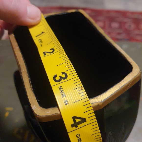 Antique Fostoria Black Ebony Glass Etched Fern Gold Trim Vintage Art Deco Vase - Picture 9 of 12